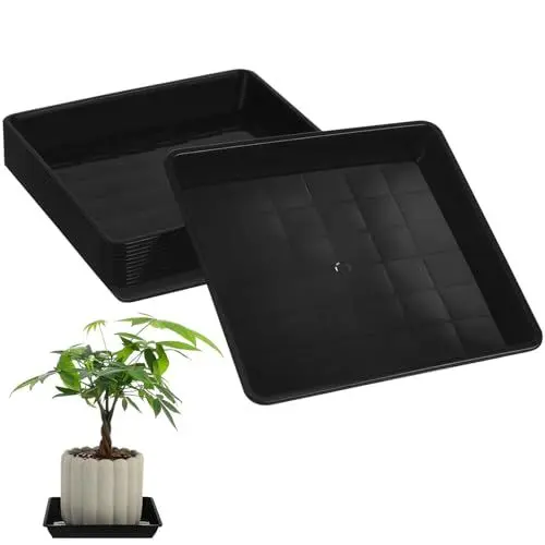 Produktbild: Operitacx Blumentopf Untersetzer Eckig Sukkulenten Topf Untersetzer Quadratisch Schwarz Kunststoff Teller 12 Stück 18cm Desktop Boden Pflanztopf Zimmerpflanzen Pflanzen Blumen Untertassen