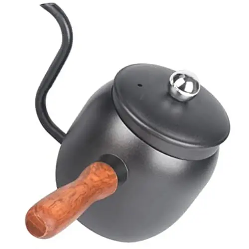 Produktbild: Operitacx Campingkocher Edelstahl Übergießen Kaffeekocher 500 Ml Schwanenhalsauslauf Wasserkocher Mit Holzgriff Tropfteekanne Herdplatte Türkisch Griechisch Arabische Kaffeekanne