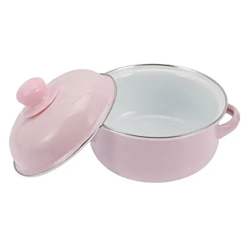 Produktbild: Operitacx Emaillierter Doppelohr-Suppentopf Mit Deckel 16cm Rosa - Bratentopf Mit Henkeln, Milchtopf, Ofenfest, Heimischer Topf, Frankreich Baby Keramik