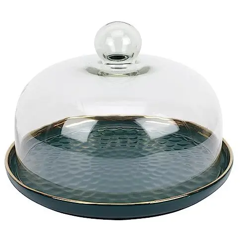 Produktbild: Operitacx Glas-Kuchenständer mit Abdeckung, rund, klar, Glocke, Kuppel, Torten-Display mit Keramik-Serviertablett, Glas-Kuchenform, Abdeckhaube für Dessert, 25,4 cm