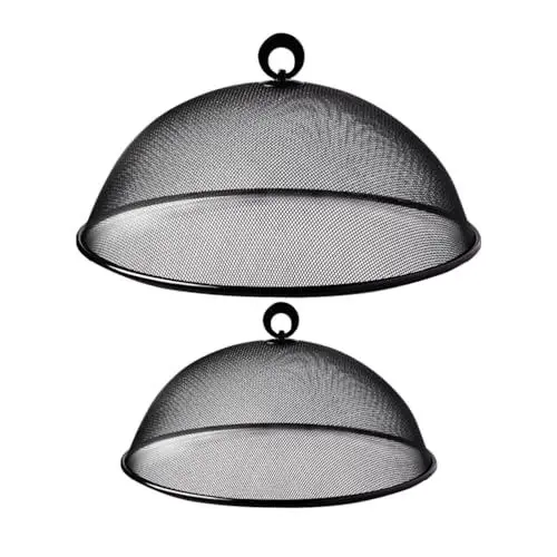 Produktbild: Operitacx Kuchenhaube 2 Mesh- Lebensmittelabdeckungen Metall Lebensmittelschutz Lebensmittelzelt Kuppel Spritzschutz Lebensmittel Dessert- Ausstellungszelt mit Schlaufe Griff für Fliegenhaube