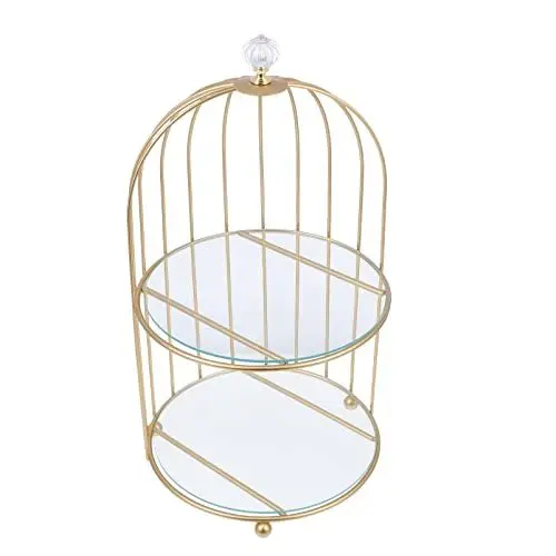 Produktbild: Operitacx Dekorativer Tortenständer Im Vogelkäfig-Design Goldene Doppelschicht Für Hochzeiten Partys Und Desserts Für Muffins Und Torten Elegantes Display-tablett Für Jeden Anlass