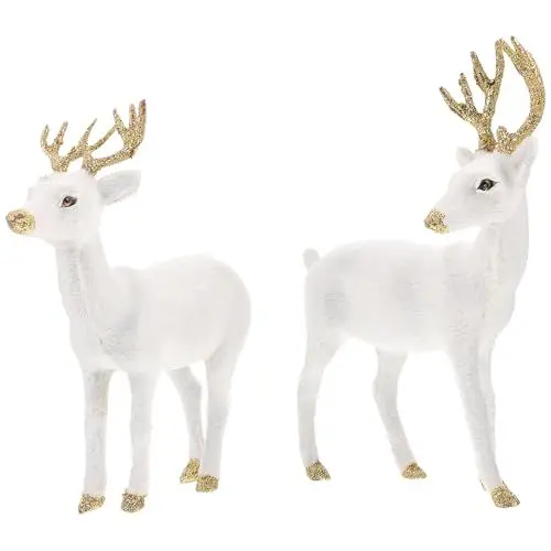 Produktbild: Operitacx Weihnachts-Rentier-Figuren, 2 Stück stehende Hirsch-Figuren Statuen für Weihnachtsdekorationen, Wohnzimmer, Zuhause (weiß)