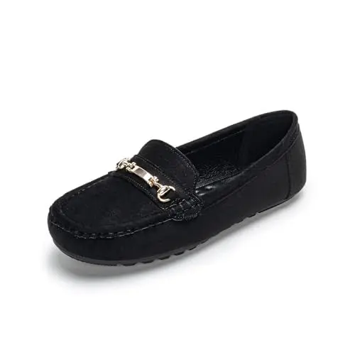 Produktbild: Ophestin Damen Loafer Mokassins Slippers Klassische Flache Schuhe für Damen Wildleder Schwarz 37