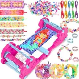 Produktbild: Ophy Armbänder Selber Machen - Perlen Set mit Abnehmbarem Flechtrahmen Bastelset Kinder ab 6 Jahre mit Glitzernden Perlen Schmuck Basteln Mädchen Geschenke für Mädchen im Alter von 6–12 Jahren
