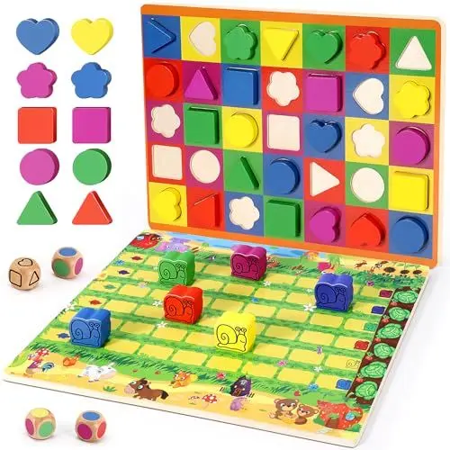 Produktbild: Ophy Brettspiele - Kinderspiel 2 in 1 Brettspiel und Gesellschaftsspiel für Mädchen Jungen, Schneckenrennen Reisespiele 2-6 Spieler, Montessori Holzspielzeug Spielzeug ab 2 3 4 5 6 Jahre