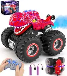 Produktbild: Ophy Ferngesteuertes Auto Dinosaurier Monstertruck Spielzeug ab 3 4 5 6 7 8 Jahre, All Terrain RC Auto mit Sprühnebel, Musik, LED-Leuchten, Spielzeug Geschenke für Jungen Mädchen
