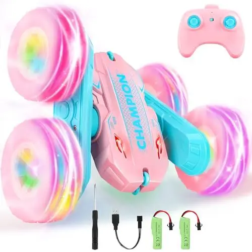 Produktbild: Ophy Ferngesteuertes Auto Mädchen ab 3 4 5 6 7 8 9 Jahre, Spiele LED Blinken RC Auto Spielzeug Kinder Toy 360° Flip Car Indoor Outdoor Draußen Sand Strand Garten, Weihnachten Geburtstags Geschenke