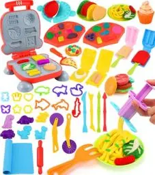 Produktbild: Ophy Knete Zubehör - 48 Stück Knete Set Gehören Hamburger-Maker, Knete-Werkzeuge, Eismaschine, Nudeln, Pizza Knetwerkzeug für Kinder Küchenspielzeug Kitchen Creations Spielzeug Geschenk Mädchen Junge