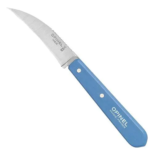 Produktbild: Opinel Erwachsene Gemüsemesser No. 114, rostfreier Sandvik-Stahl, gebogen, hellblauer Buchenholzgriff Kochmesser, Mehrfarbig, One Size