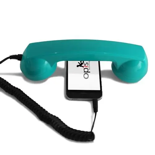 Produktbild: Opis 60s Micro: Retro Telefonhörer für Handy mit USB-C Adapter als Retro Headset für Android Smartphone und für iPhone 15 und Neuer in Türkis