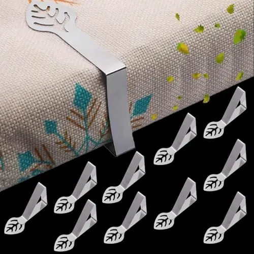 Produktbild: OPPKEPT Tischdeckenhalter für Dicke Tischplatten, 10 Stück wetterfeste Edelstahl Tischabdeckungsklemmen, Tischdeckenclips für Gartentisch Restauran