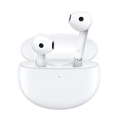 Produktbild: OPPO Enco Air2 kabellose Kopfhörer, Wiedergabezeit mit Lade-Case: bis zu 24 Stunden, Rauschunterdrückung, Bass Boost, Game Modus, Touch- + Tap-Steuerung, Gewicht: 3,5 g pro Earbud, Bluetooth 5.2, weiß