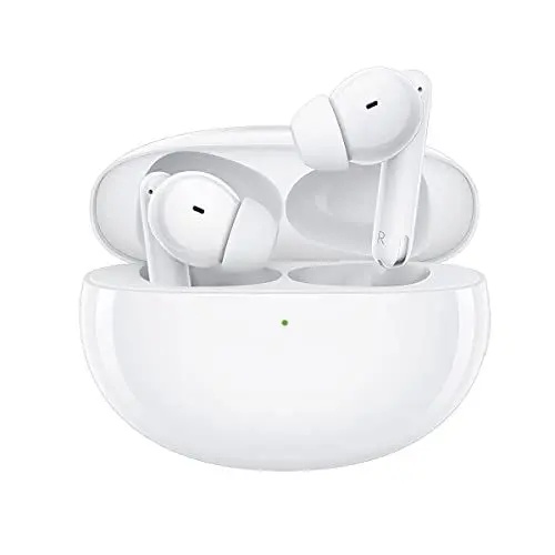 Produktbild: OPPO Enco Free2 kabellose Kopfhörer, bis zu 30 Stunden Laufzeit, Kopfhörer: 41 mAh, Lade-Case: 480 mAh, 42 dB aktive Geräuschunterdrückung (ANC), Bluetooth 5.2, Sound-Equalizer, USB Typ-C, weiß
