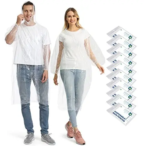 Produktbild: Opret 10 Stück Durchsichtig Regenponcho Damen Herren, Wasserdicht Regenschutz Regencape mit Tunnelzug Kapuze und Elastische Manschette, Leichtgewichts Regen Poncho Transparent