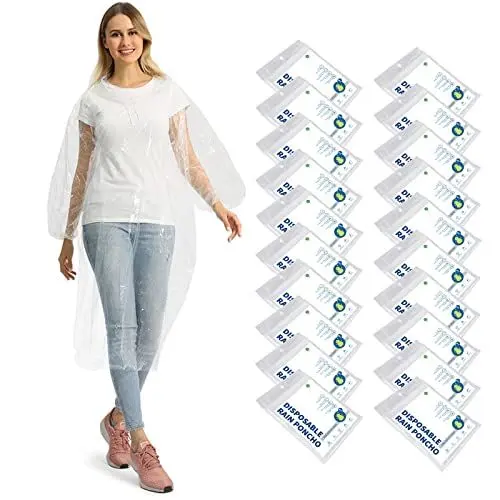 Produktbild: Opret 20 Stück Durchsichtig Regenponcho Damen Herren, Wasserdicht Regenschutz Regencape mit Tunnelzug Kapuze und Elastische Manschette, Leichtgewichts Regen Poncho Transparent