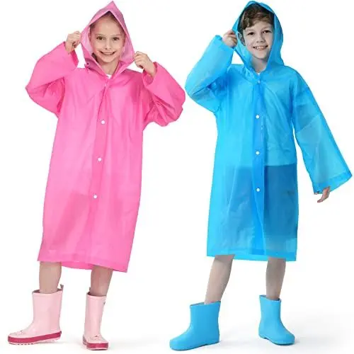 Produktbild: Opret 2 Stück Regenponcho Kinder, Wiederverwendbar Wasserdicht Regencape Kinder mit Kapuze und Ärmeln, Eva Atmungsaktiv Regenschutz Regenmantel für Mädchen Jungen Wandern Camping Reisen