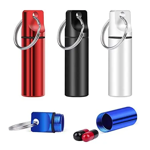 Produktbild: Opret 4 Pack Pillendose Schlüsselanhänger, Wasserdicht Metall Pillendose Klein für Unterwegs, Mini Tablettendose Tablettenbox Medikamentendose