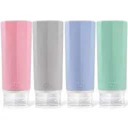 Produktbild: Opret 4 Stück Silikon Reiseflaschen Set, 100ml Reiseflaschen zum Befüllen Kosmetik Shampoo Flüssigkeiten, Auslaufsicher Nachfüllbare Leer Reiseset Reisegröße Behälter Travel Bottles Set Travel Kit
