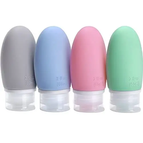 Produktbild: Opret 4 Stück Silikon Reiseflaschen Set, 60ml Auslaufsicher Nachfüllbare Portable Reise Container für Shampoo Creme Spülung, BPA-frei und TSA-geprüft