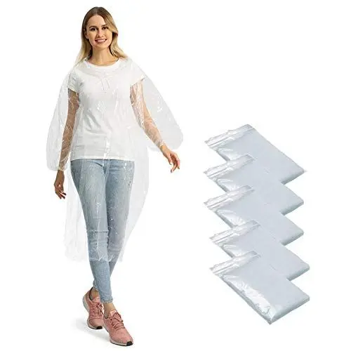 Produktbild: Opret 5 Stück Durchsichtig Regenponcho Damen Herren, Wasserdicht Regenschutz Regencape mit Tunnelzug Kapuze und Elastische Manschette, Leichtgewichts Regen Poncho Transparent