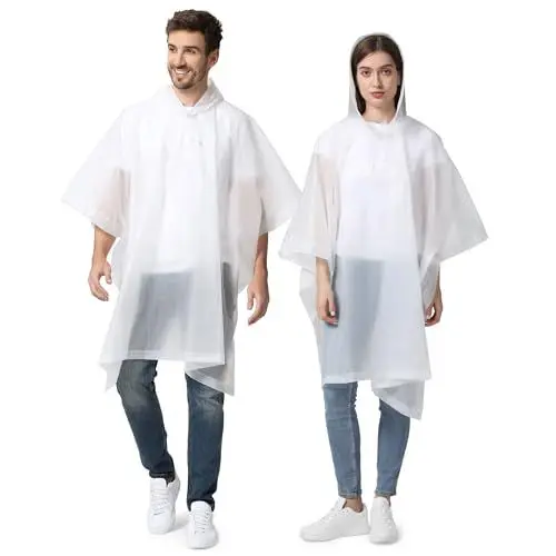 Produktbild: Opret Regenponcho Damen Herren Wasserdicht 2 Stück Weiß, Regencape Damen Herren, Leicht Wiederverwendbar Regenschutz, Poncho Regen mit Raum für Rucksäcke für Wandern, Festival und Outdoor