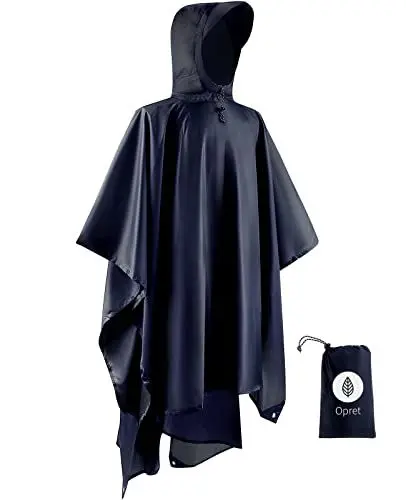 Produktbild: Opret Wasserdicht Regenponcho Damen Herren, Leicht Atmungsaktiv Regencape 3-in-1-Multifunktional Regenmantel Regenschutz Regen Poncho für Wandern und Camping-Navyblau