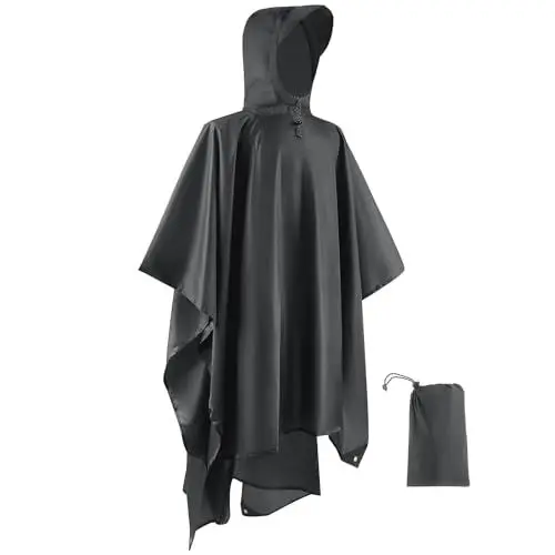 Produktbild: Opret Wasserdicht Regenponcho Damen Herren, Leicht Atmungsaktiv Regencape 3-in-1-Multifunktional Regenmantel Regenschutz Regen Poncho für Wandern und Camping-Grau