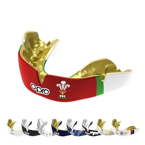 Produktbild: OPRO Instant Custom Fit Mundschutz, Zahnarzt Mundschutz, Revolutionäre Anpassungstechnologie für ultimativen Komfort, Schutz & Passform, Gum Shield für Rugby, Boxen, Hockey, MMA (Wales RU, Erwachsene)