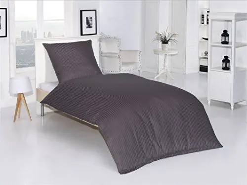 Produktbild: optidream Mako Satin luxuriöse Damast Bettwäsche Premium 100% Baumwolle Uni (Anthrazit, 155x220+80x80 cm)