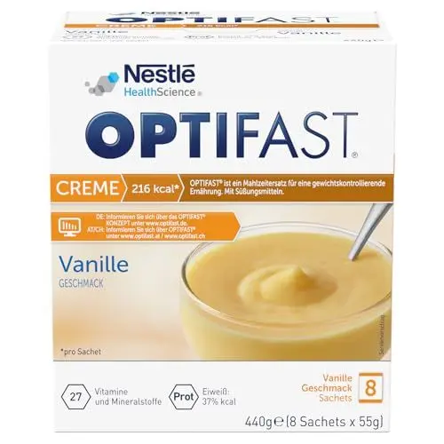 Produktbild: OPTIFAST Diät Creme Vanille zum Abnehmen | eiweißreicher Mahlzeitenersatz mit wichtigen Vitaminen und Mineralstoffen | schnell zubereitet und lecker im Geschmack | 8 x 55g