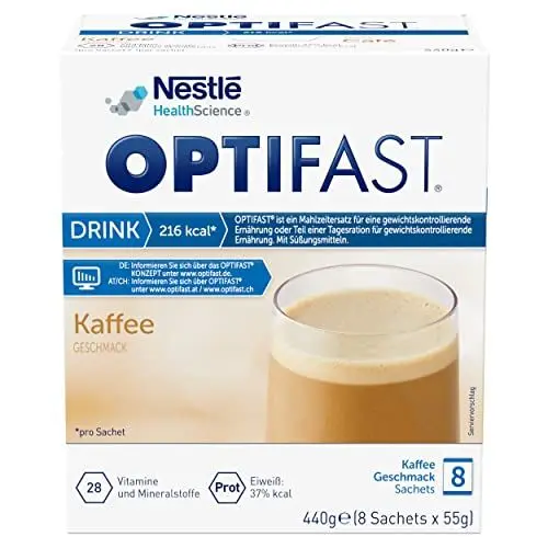 Produktbild: OPTIFAST® Diät Shake Kaffee zum Abnehmen | eiweißreicher Mahlzeitersatz mit wichtigen Vitaminen und Mineralstoffen | schnell zubereitet und lecker im Geschmack | 8 x 55g