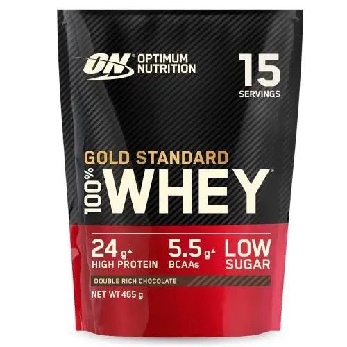 Produktbild: Optimum Nutrition Gold Standard 100% Molkenproteinpulver für Muskelaufbau und -regeneration mit natürlich vorkommendem Glutamin und BCAA-Aminosäuren, Double Rich Chocolate, 15 Portionen, 465 g