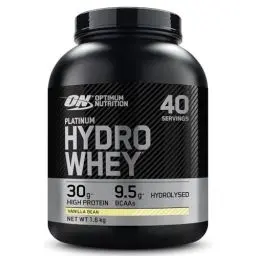 Produktbild: Optimum Nutrition Platinum Hydro Whey, Hydrolysiertes Molkenprotein-Isolat-Pulver mit essentiellen Aminosäuren, Glutamin und BCAA, Geschmack: Vanilleschote, 40 Portionen, 1,6 kg