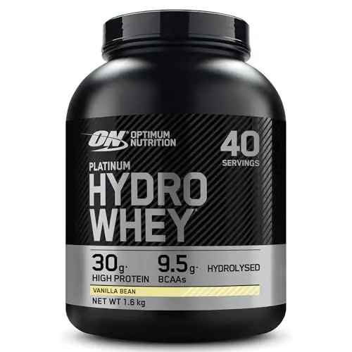 Produktbild: Optimum Nutrition Platinum Hydro Whey, Hydrolysiertes Molkenprotein-Isolat-Pulver mit essentiellen Aminosäuren, Glutamin und BCAA, Geschmack: Vanilleschote, 40 Portionen, 1,6 kg