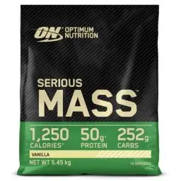 Produktbild: Optimum Nutrition Serious Mass hochkalorisches Proteinpulver für Masseaufbau mit 25 Vitaminen und Mineralien, Kreatin und Glutamin, Vanillegeschmack, 16 Portionen, 5,45 kg