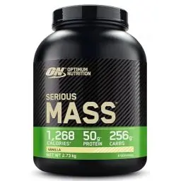Produktbild: Optimum Nutrition Serious Mass hochkalorisches Proteinpulver für Masseaufbau mit 25 Vitaminen und Mineralien, Kreatin und Glutamin, Vanillegeschmack, 8 Portionen, 2,73 kg
