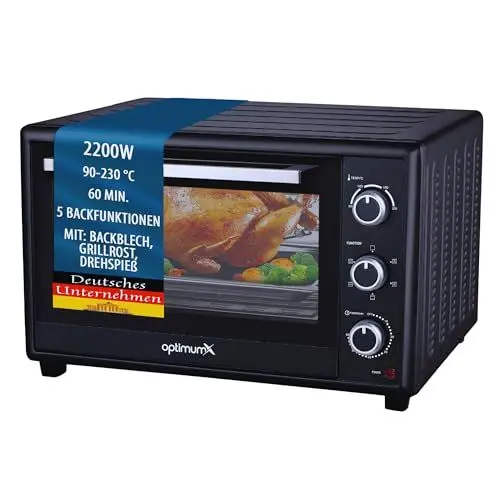 Produktbild: OptimumX Minibackofen 60 Liter XXL mit Umluft, 2200W, Drehspieß, Anthrazit