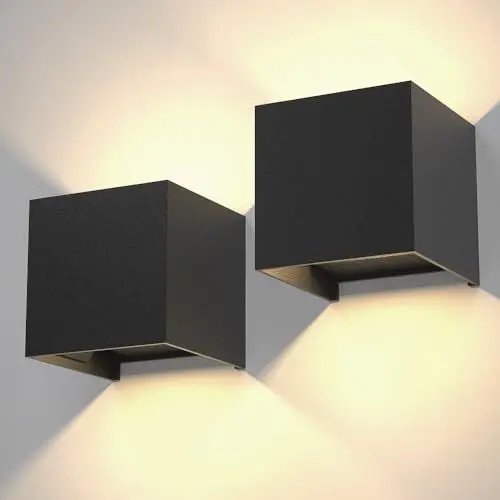 Produktbild: Optimumx 2 Stück Wandleuchte innen außen 12 W Modern Wandlampe auf und ab Einstellbarer Lichtstrahl 3000 K Warmweiß LED Außenwandleuchte IP65 (Schwarz, 2 er)