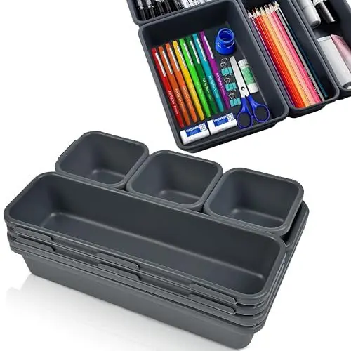 Produktbild: Optiwerk Schubladen Organizer, Dunkelgrau, Organizer Schublade, Drawerorganizer, Make Uporganizer Schublade Schrankorganizer Bad, Badezimmer Organizer Box, Schminktisch Organizer, Ordnungsboxen