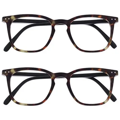 Produktbild: OPULIZE Bex Lesebrille 2er Pack Groß Quadrat Cool Designer Rahmen Federscharniere Kratzfest Mattbraun Schildpatt Herren Damen RR64-2 +2.50