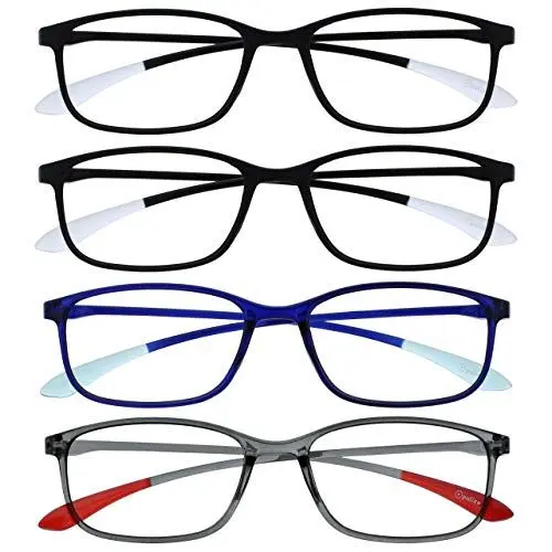 Produktbild: OPULIZE Ice Lesebrille 4er Pack Ultraleicht Rahmen Kratzfest Mattschwarz Kristallblau Kristallgrau Herren Damen RRRR61-1137 +1.00