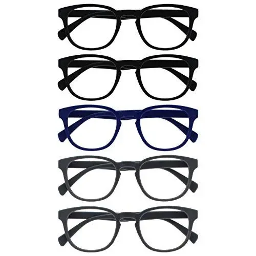 Produktbild: OPULIZE Pop Lesebrille 5er Pack Keck Rund Matt Rahmen Federscharniere Kratzfest Schwarz Blau Grau Herren Damen RRRRR2-11377 +2.00