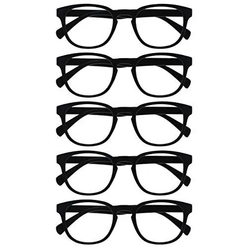 Produktbild: OPULIZE Pop Lesebrille 5er Pack Keck Rund Matt Rahmen Federscharniere Kratzfest Schwarz Herren Damen RRRRR2-1 +3.50