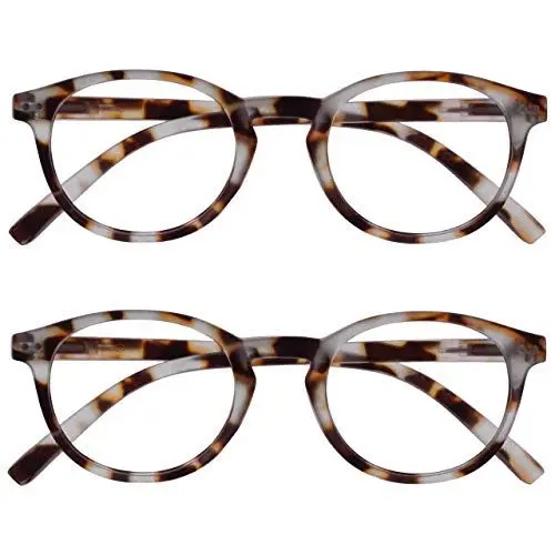 Produktbild: OPULIZE Zen Lesebrille 2er Pack Kleine Runde Rahmen Federscharniere Kratzfest Licht Braun Schildpatt Herren Damen RR24-1T +3.00