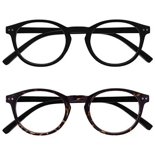 Produktbild: OPULIZE Zen Lesebrille 2er Pack Kleine Runde Rahmen Federscharniere Kratzfest Matt Schwarz Dunkelbraune Herren Damen RR24-12 +2.50