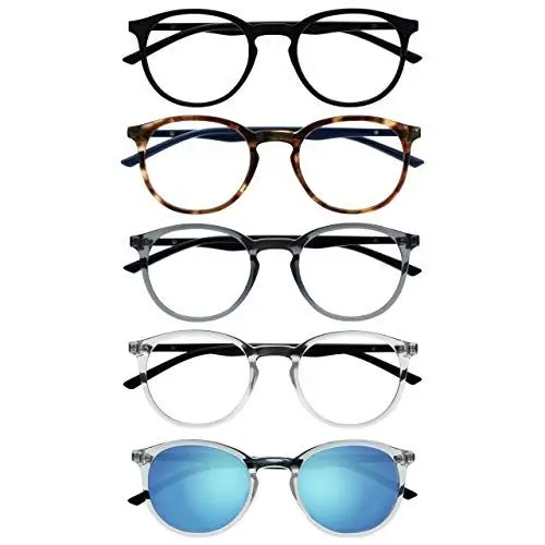 Produktbild: OPULIZE Met 5er-Pack Lesebrille Mit Sonne Leser Runden Schwarz Braun Grau Klar Herren Damen RRRRS60-127CC +1,50