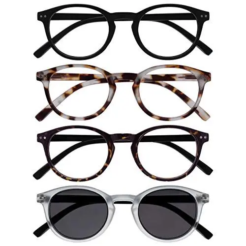 Produktbild: OPULIZE Zen 4er-Pack Lesebrille Mit Sonne Leser Schwarz Braun Kristall Klein Herren Damen RRRS24-11T2C +2,00