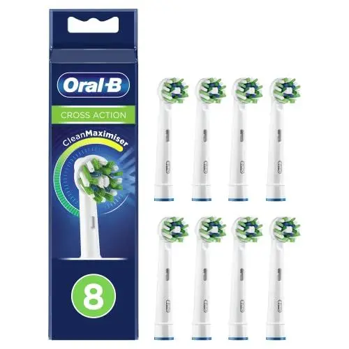 Produktbild: Oral-B CrossAction Bürstenkopf, 8 Stück, Original Elektro-Bürste, mit CleanMaximiser Technologie, Weiß