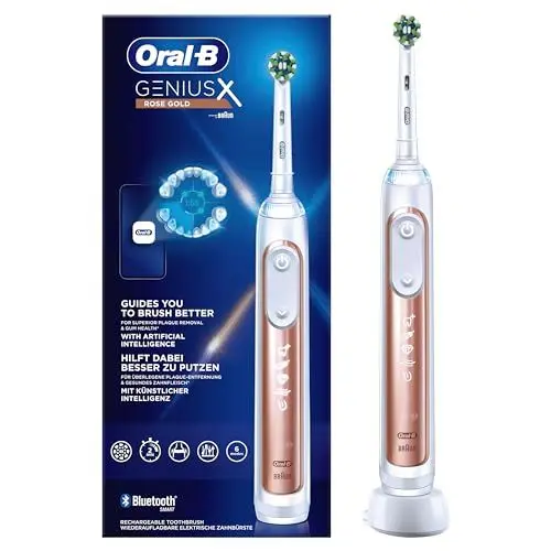 Produktbild: Oral-B Genius X Elektrische Zahnbürste/Electric Toothbrush, 6 Putzmodi für Zahnpflege, künstliche Intelligenz & Bluetooth-App, Geschenk Mann/Frau, Designed by Braun, rosegold